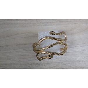 Gold Tone Double Snake Wrap Cuff Bracelet Serpent Coil statement cuff
